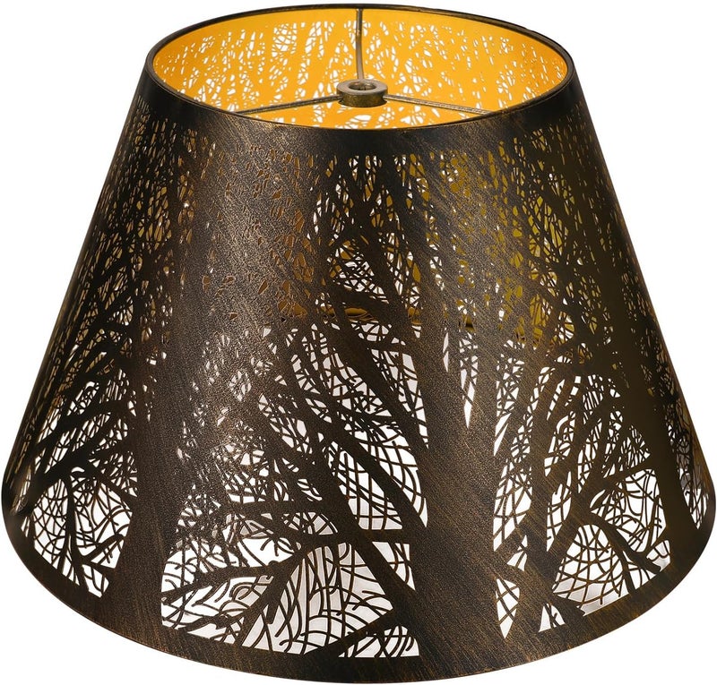 ALUCSET Metal Lamp Shade, Barrel Lampshade with Pattern of Trees Lampshades for Table Lamp, Metal Lamp Shades 7" Top x 13" Bottom x 7.8" High Spider Fitter, Bronze Gold - Image 1